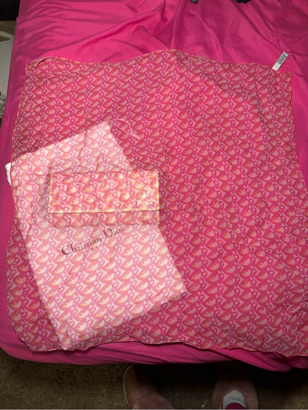 Dior Pink Oblique Trifold Wallet with Cream Trim .vintage Dior scarf